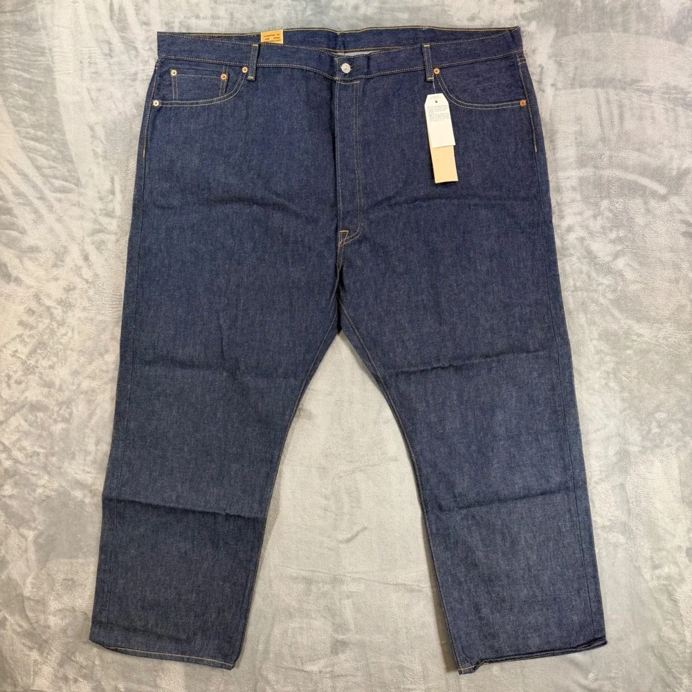 New Levi's 501XX Original Shrink-to-Fit Jeans Men's 50x30 Dark Blue Button Fly
